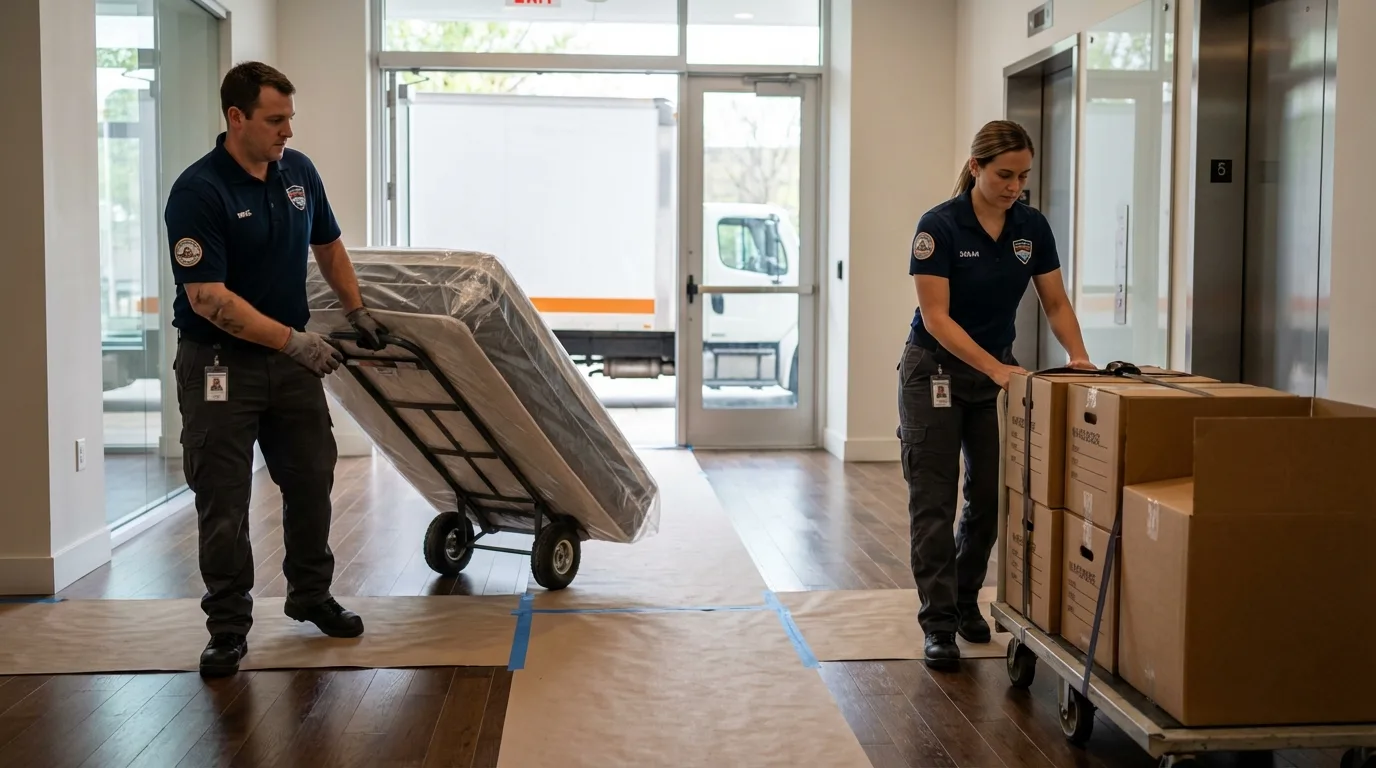 Professional apartment movers loading elevator in Chillicothe, MO